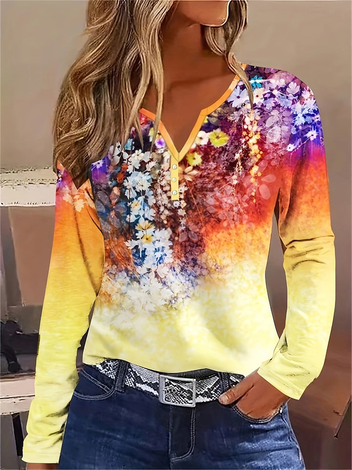 Drune | Floral Rundhals Langarmshirt