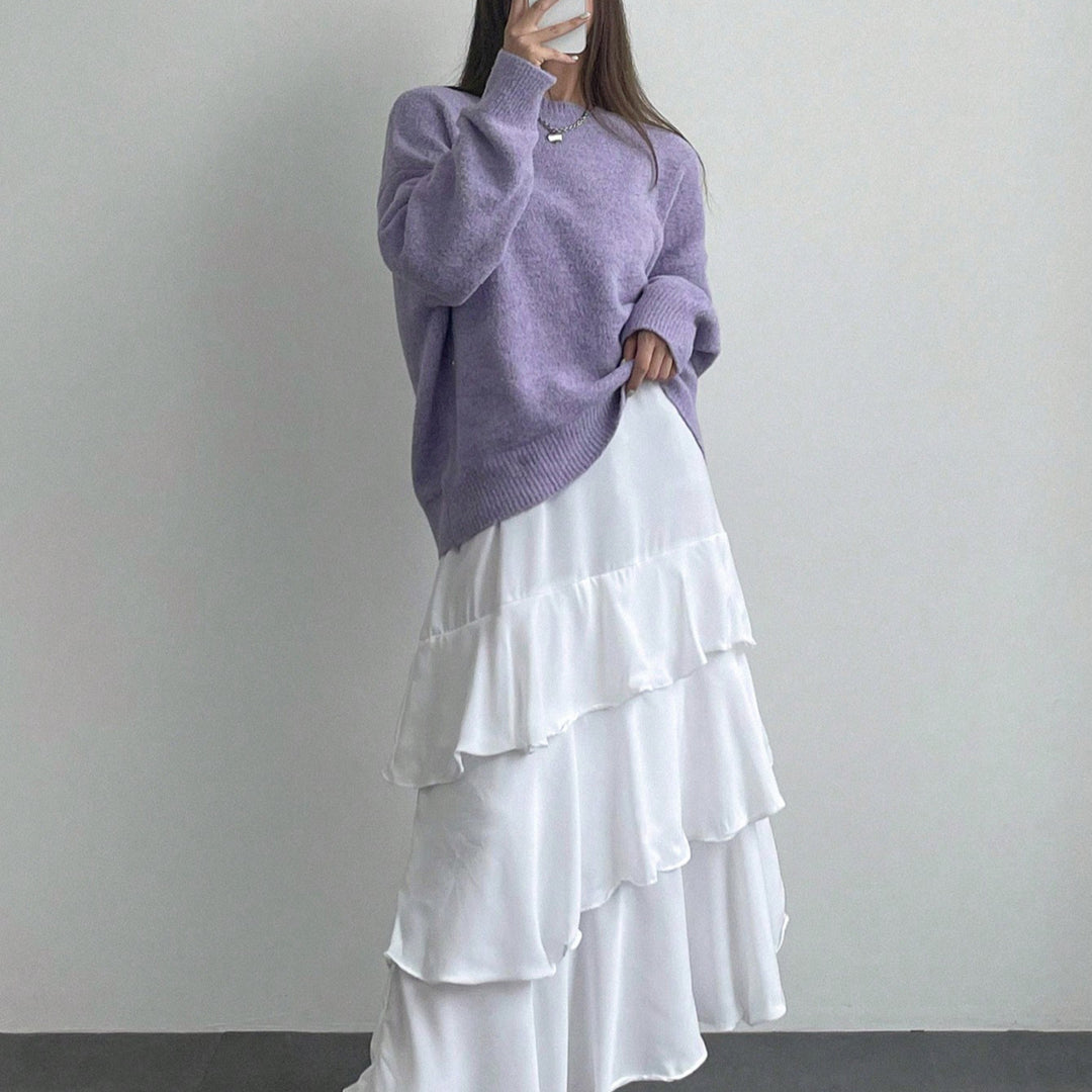 Damen Grobstrickpullover mit lässigem Schnitt und voluminösen Ärmeln Drune