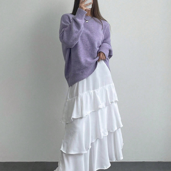 Damen Oversized Strickpullover mit weichem Fleece und modernen Details Drune