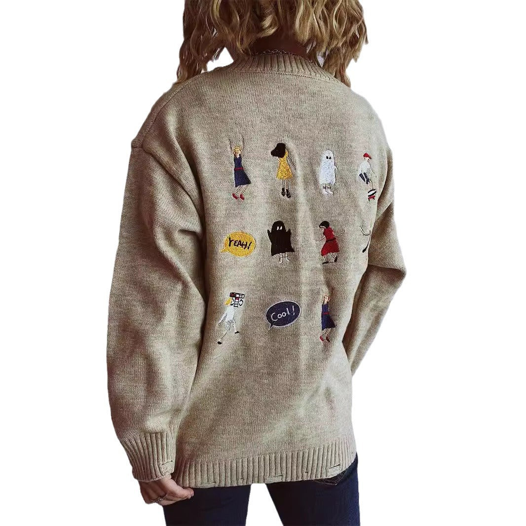 Damen pullover mit bunten Stickmotiven und lässigem Schnitt Drune