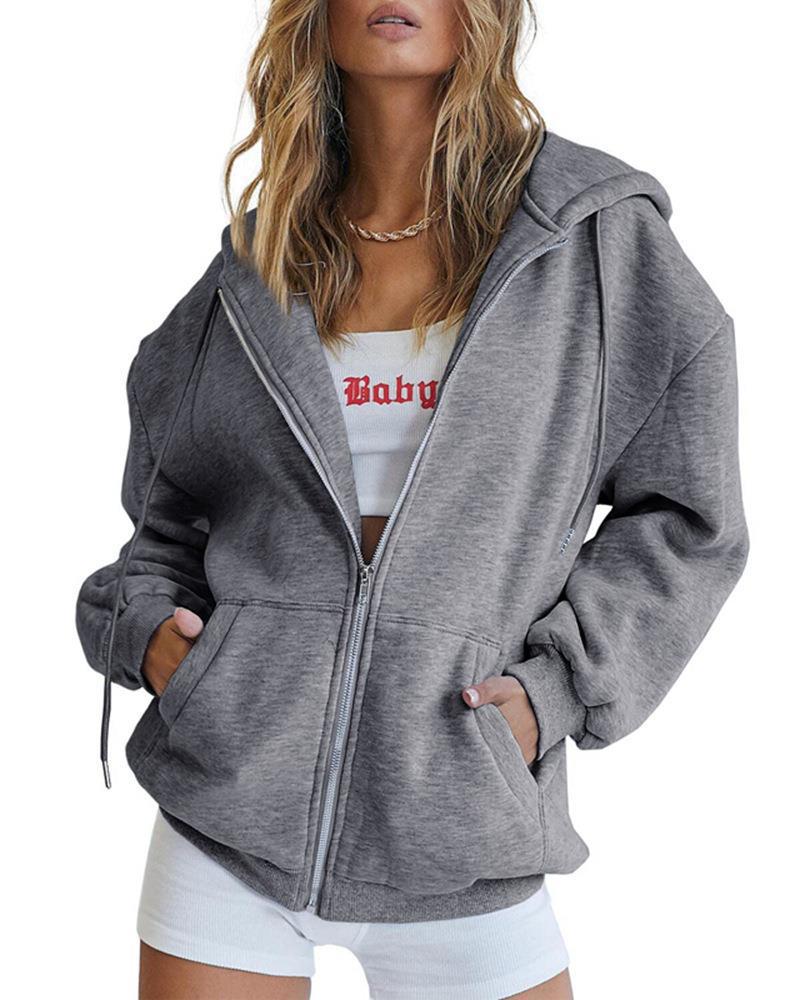 Damen nan Oversize-Kapuzenjacke mit durchgehendem Reißverschluss French-Terry, Kängurutaschen und elastischen Bündchen Drune