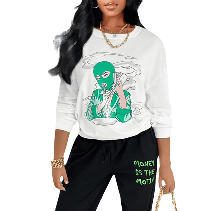 Damen lässiges Set mit grafischem Sweatshirt und bequemen Jogginghose Drune