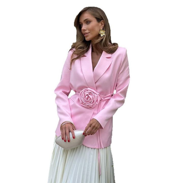 Damen Elegante Blazerjacke mit floraler Schnalle Drune