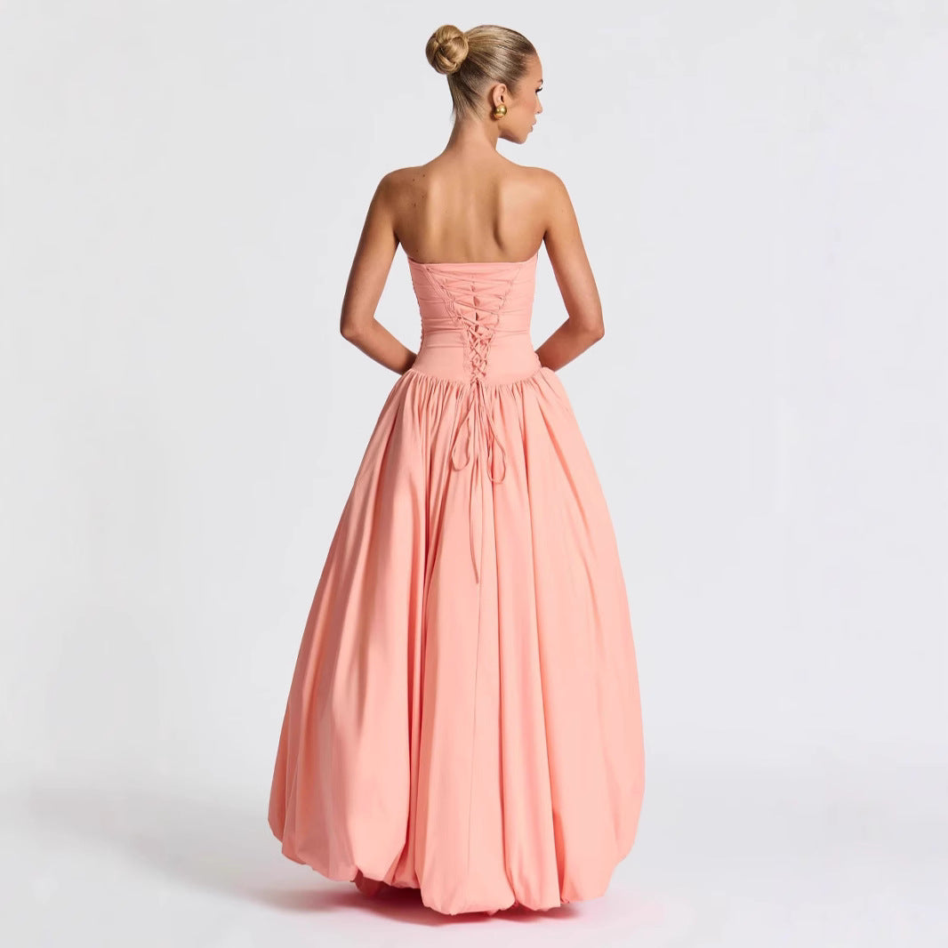Damen Strapless Ballkleid mit hohem Schlitz und fließendem Rock Drune