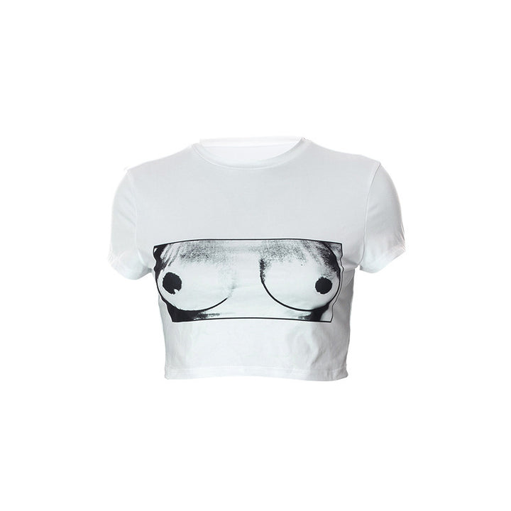 Damen Crop-T-Shirt mit künstlerischem Grafikdruck Drune