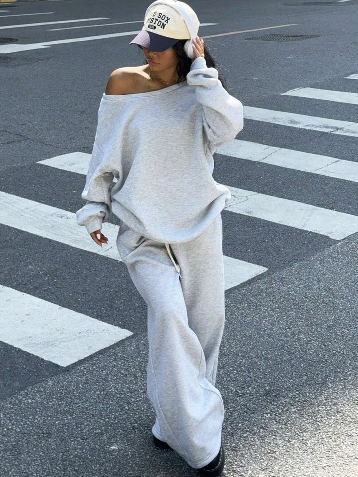 Damen lässiger Oversized Sweater und entspannte Jogginghose Set Drune