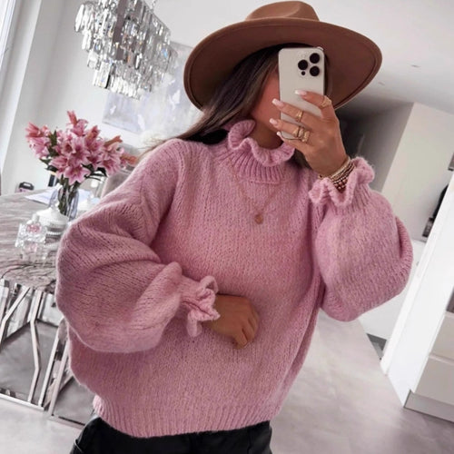 Damen kuscheliger Rollkragenpullover mit voluminösen Ärmeln Drune