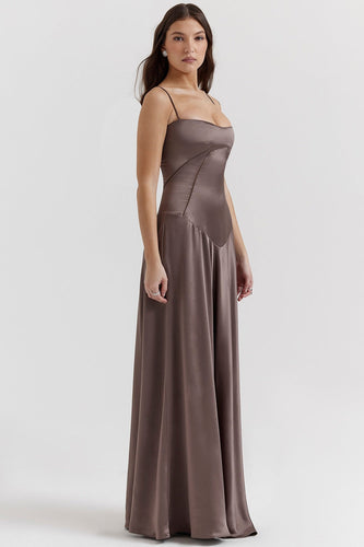 Drune | Abendkleid Satin Glanz Spaghetti Träger Rückenfrei Schmaler Schnitt Elegantes Kleid