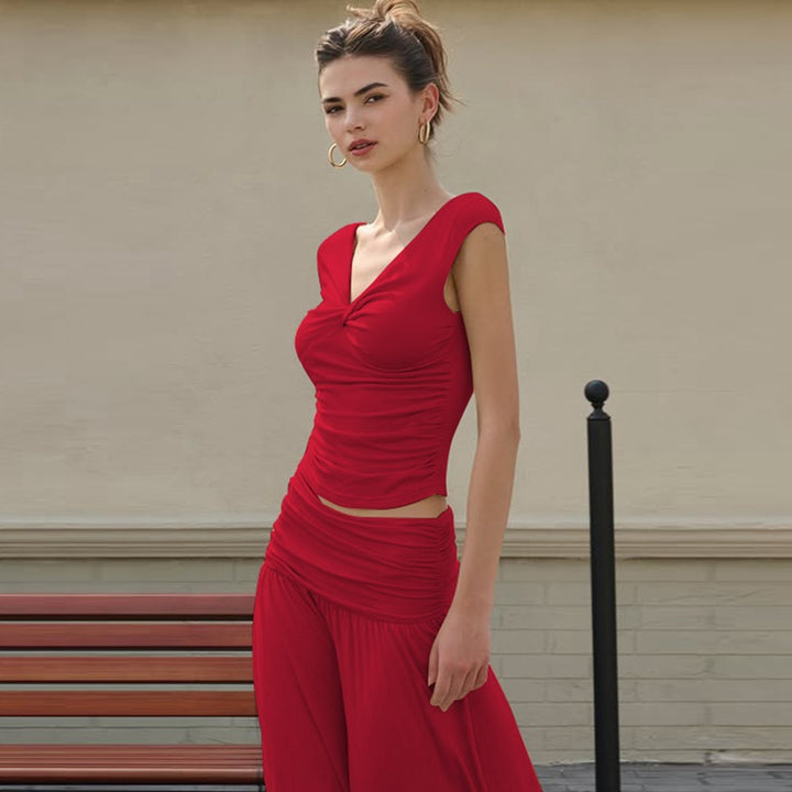 Damen Fließendes Maxikleid mit Raffungen und V-Ausschnitt Drune