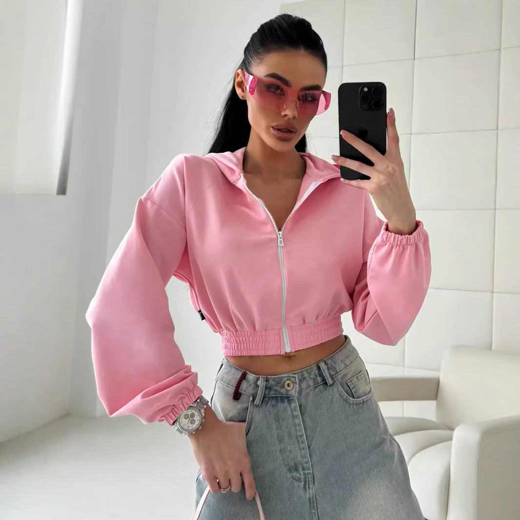 Damen cropped Kapuzenjacke mit elastischem Bund und lässigem Schnitt Drune