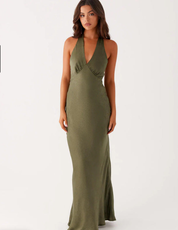 Damen Elegantes ärmelloses Hochzeitskleid mit Taillierungsband und fließendem Stoff Drune
