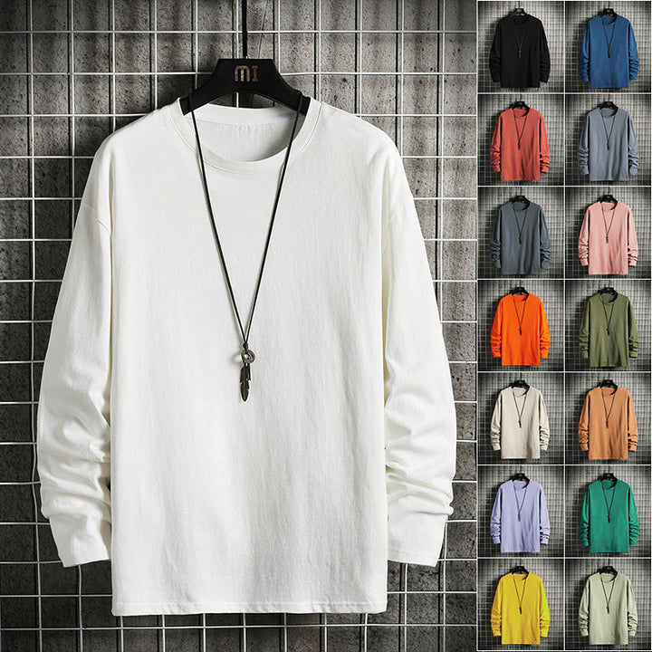 Herren nan lässiges Baumwoll-Basic-Langarmshirt mit Rundhals, Relaxed Fit und verstärkter Saumverarbeitung Drune