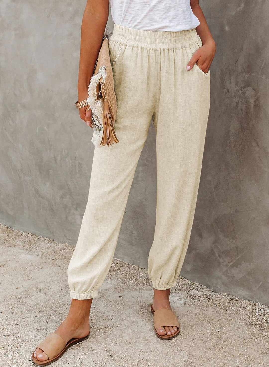 Damen lässige Freizeithose mit elastischem Bund und seitlichen Taschen Drune