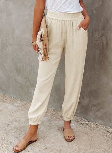 Damen lässige Freizeithose mit elastischem Bund und seitlichen Taschen Drune