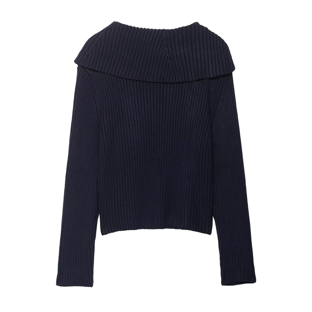 Damen modische Strickjacke mit asymmetrischem Kragen und Reißverschluss Drune