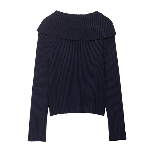Damen modische Strickjacke mit asymmetrischem Kragen und Reißverschluss Drune