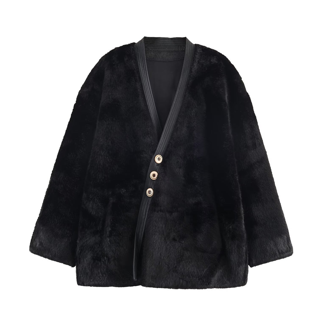 Damen Kuschelige Flanelljacke mit knöpfbarem Verschluss und seitlichen Taschen Drune