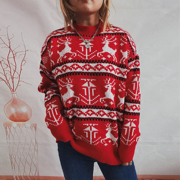 Damen Weihnachts-Pullover im festlichen Norwegermuster mit Rundhalsausschnitt Drune