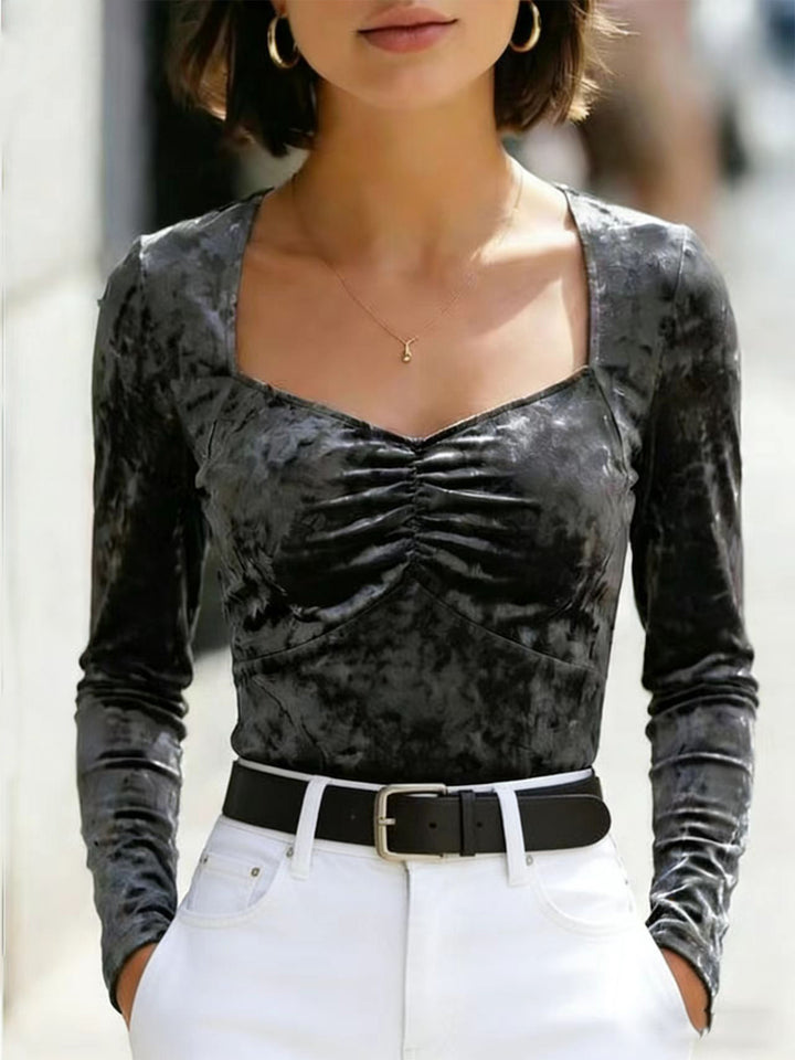 Damen Elegantes Longsleeve Shirt mit gerafftem Detail Drune