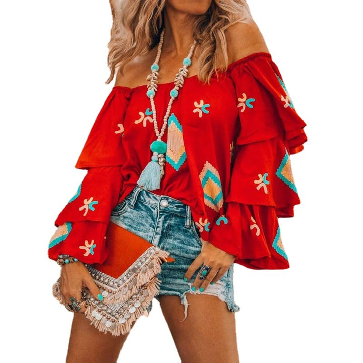 Damen Off-Shoulder Oberteil mit voluminösen Rüschen Drune
