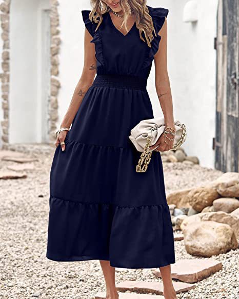 Damen Langarmpuffärmel Kleid mit voluminösem Rock Drune