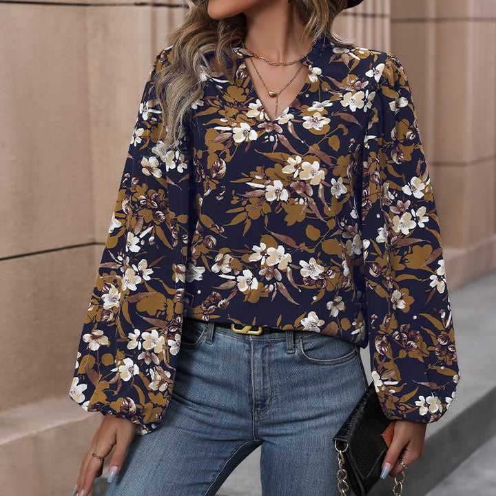 Damen Bluse mit floralem Design und weitem Ärmel Drune