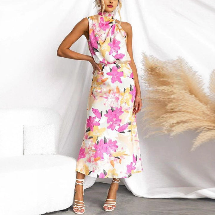 Damen Maxikleid mit asymmetrischem Oberteil und floralem Druck Drune