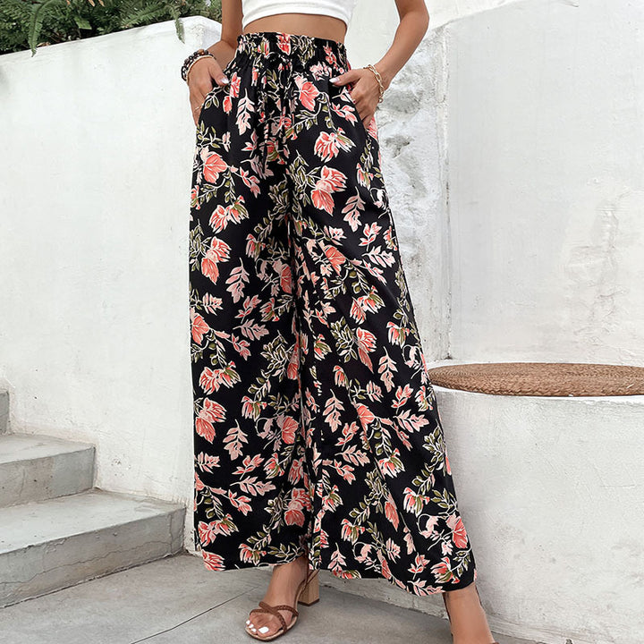 Damen Palazzo-Hosen mit floralem Muster und elastischem Bund Drune