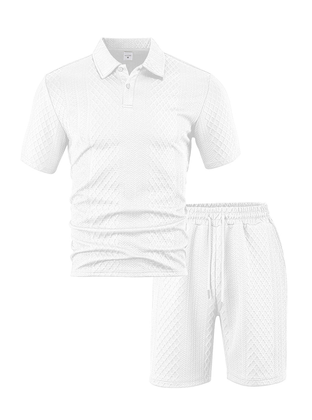 Herren nan eleganter Freizeit-Zweiteiler aus geprägtem Strick mit Polokragen Kurzarmshirt und Tunnelzug-Bermuda Drune