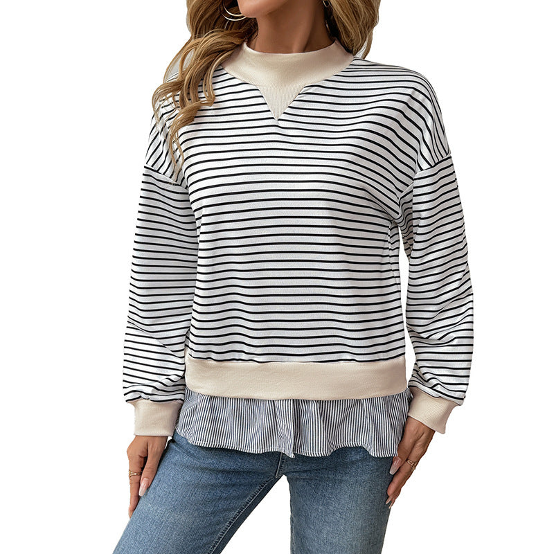 Damen gestreifter Sweatshirt mit Layering-Effekt und Rundhalsausschnitt Drune