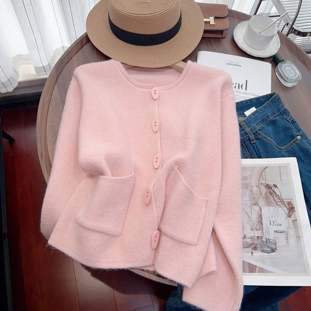 Damen Kuschelige Strickjacke mit Zierstichen Drune