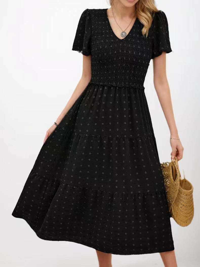 Damen Midi-Kleid mit elastischem Taillenband und Rüschendetails Drune