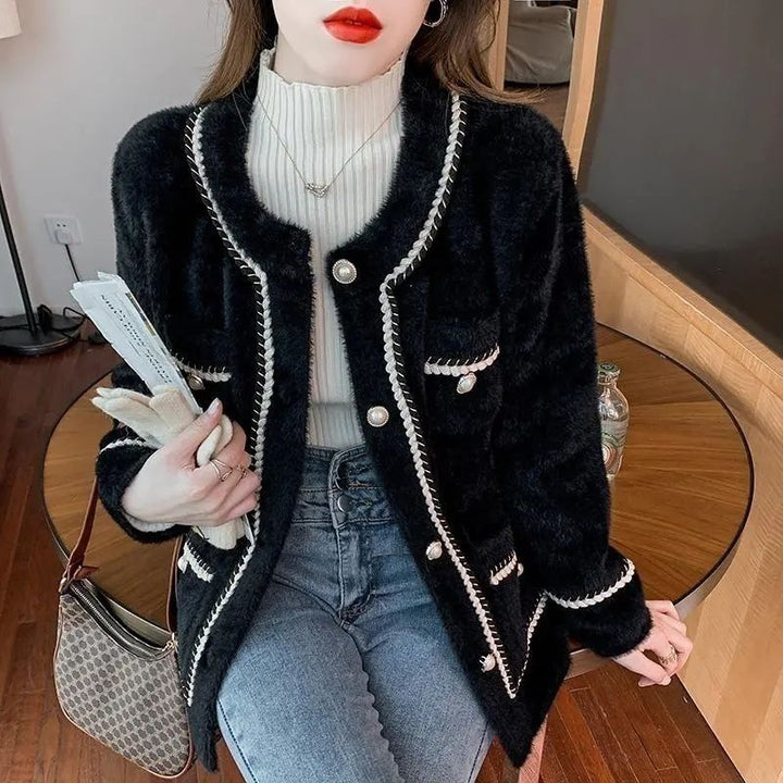 Damen Strickjacke mit modischem Baumwollmix und glänzenden Perlenknöpfen Drune