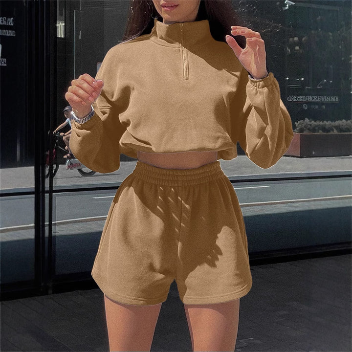 Damen Cropped Sweatshirt und entspannte Shorts Set Drune