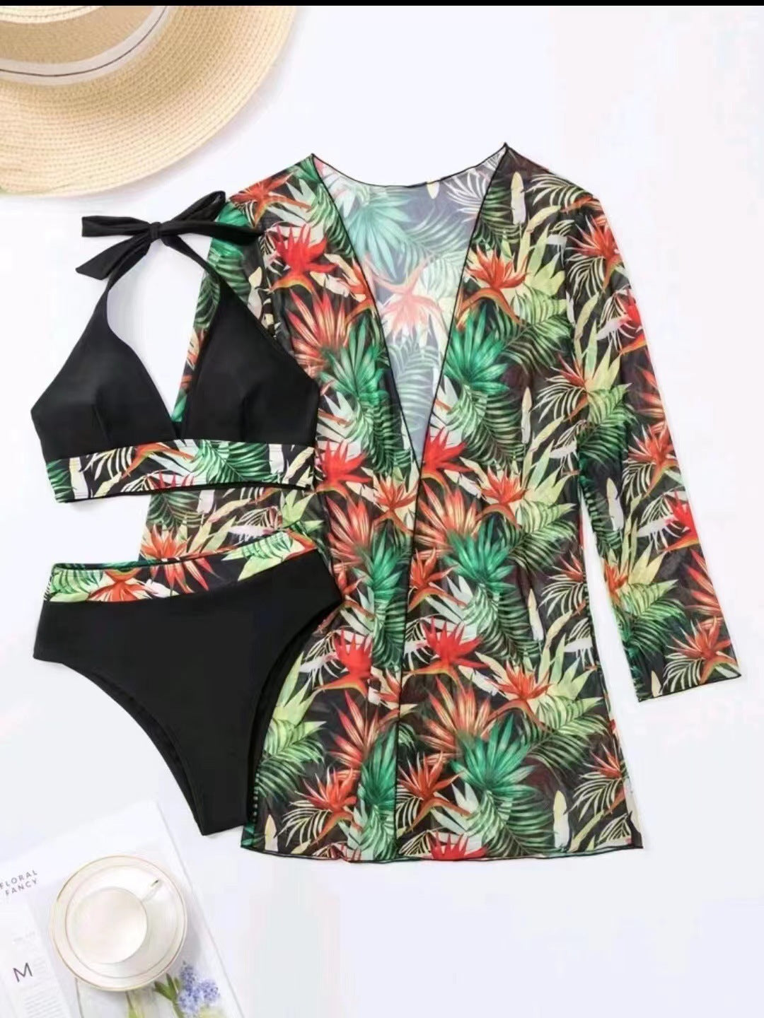 Damen Bikinikombination mit farbenfrohem Überwurf Drune