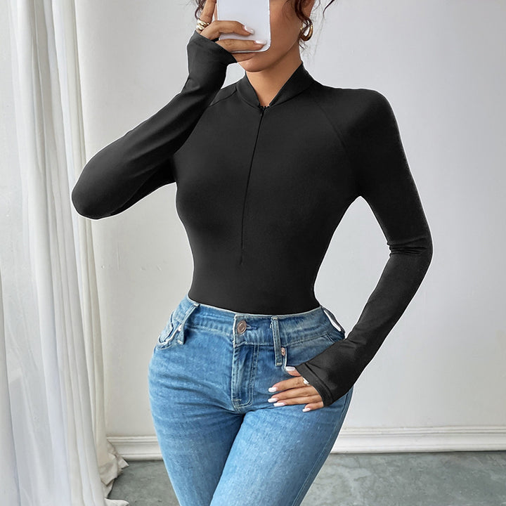 Damen Langarmshirt mit Reißverschluss und tiefem V-Ausschnitt Drune