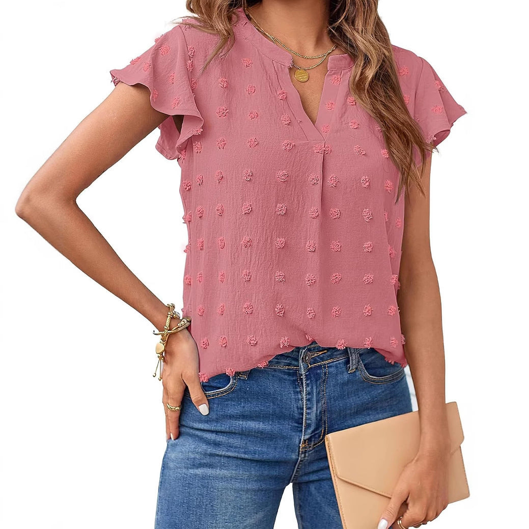 Damen Kurzarm Strukturiertes Blusenshirt Drune