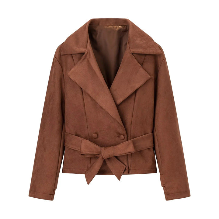 Damen elegante Wildlederjacke mit taillierbarem Gürtel Drune