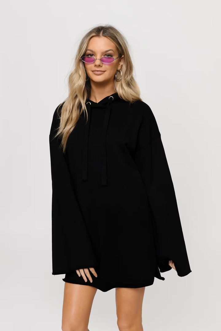 Damen lässiges Oversized Hoodie-Kleid mit Kapuze und langen Ärmeln Drune