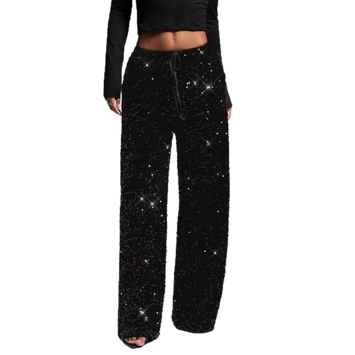 Damen extravagante Palazzohose mit Paillettenbesatz Drune