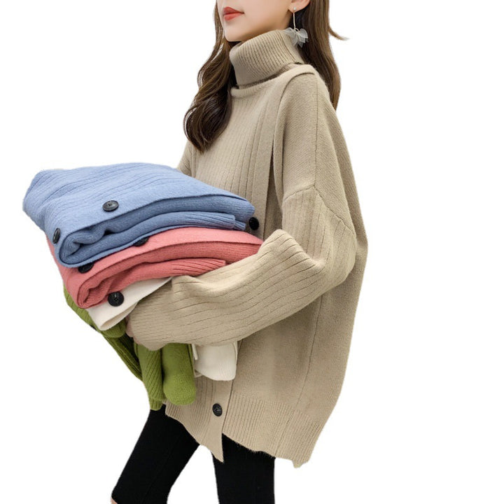 Damen Eleganter Rollkragenpullover mit Knopfleiste Drune