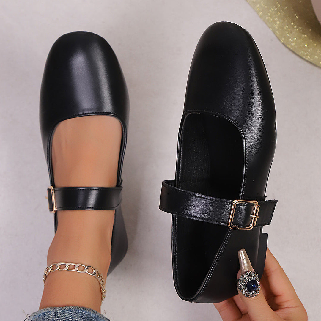 Damen Ballerinas mit verstellbarem Riemen und hochwertiger Lederoberfläche Drune