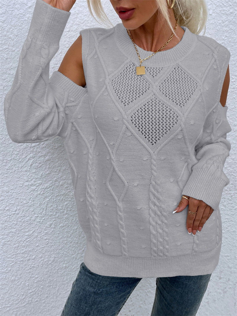 Damen Strickpullover mit modischem Lochmuster und Zopfdetails Drune