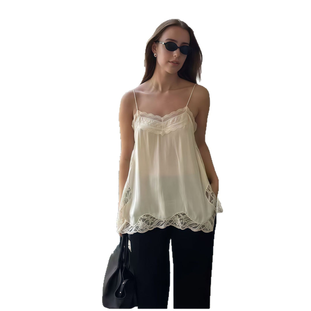 Damen elegantes Spitzentop mit feinen Trägern Drune
