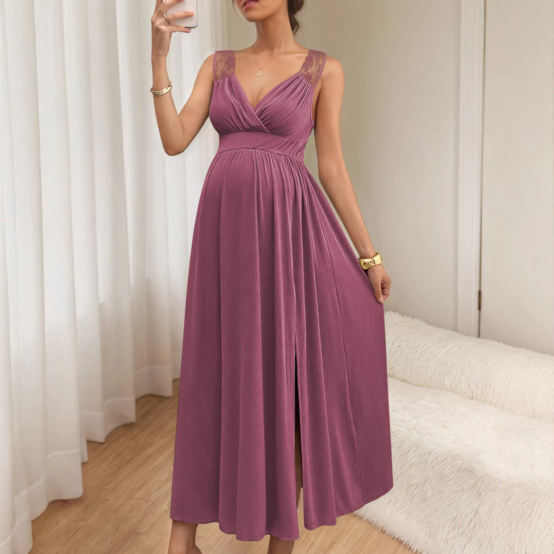 Damen Elegantes Maxikleid mit Spitzenakzenten und fließendem Rock Drune