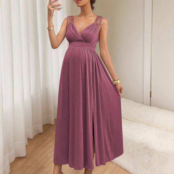 Damen Elegantes Maxikleid mit Spitzenakzenten und fließendem Rock Drune