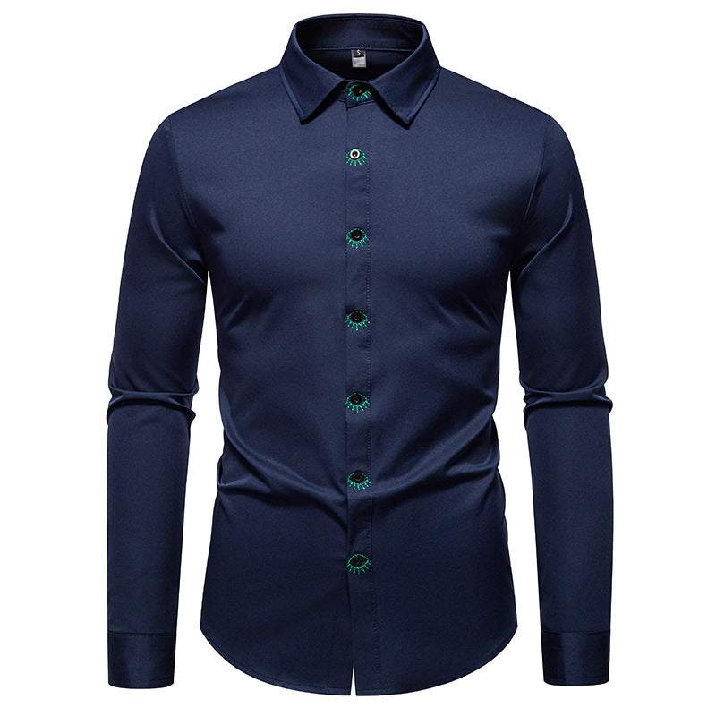 Herren elegantes Langarmhemd mit kreativen Stickdetails Drune