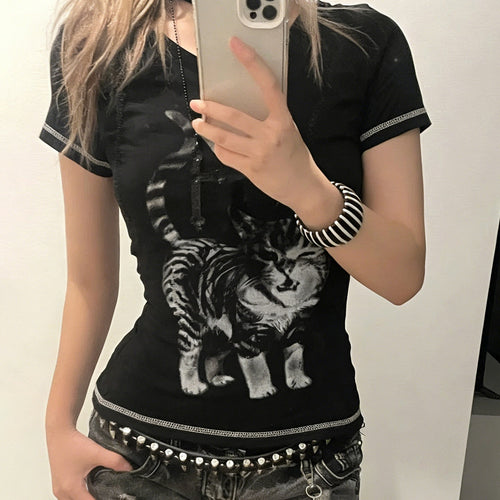Damen T-Shirt mit kreativem Katzenmotiv Drune