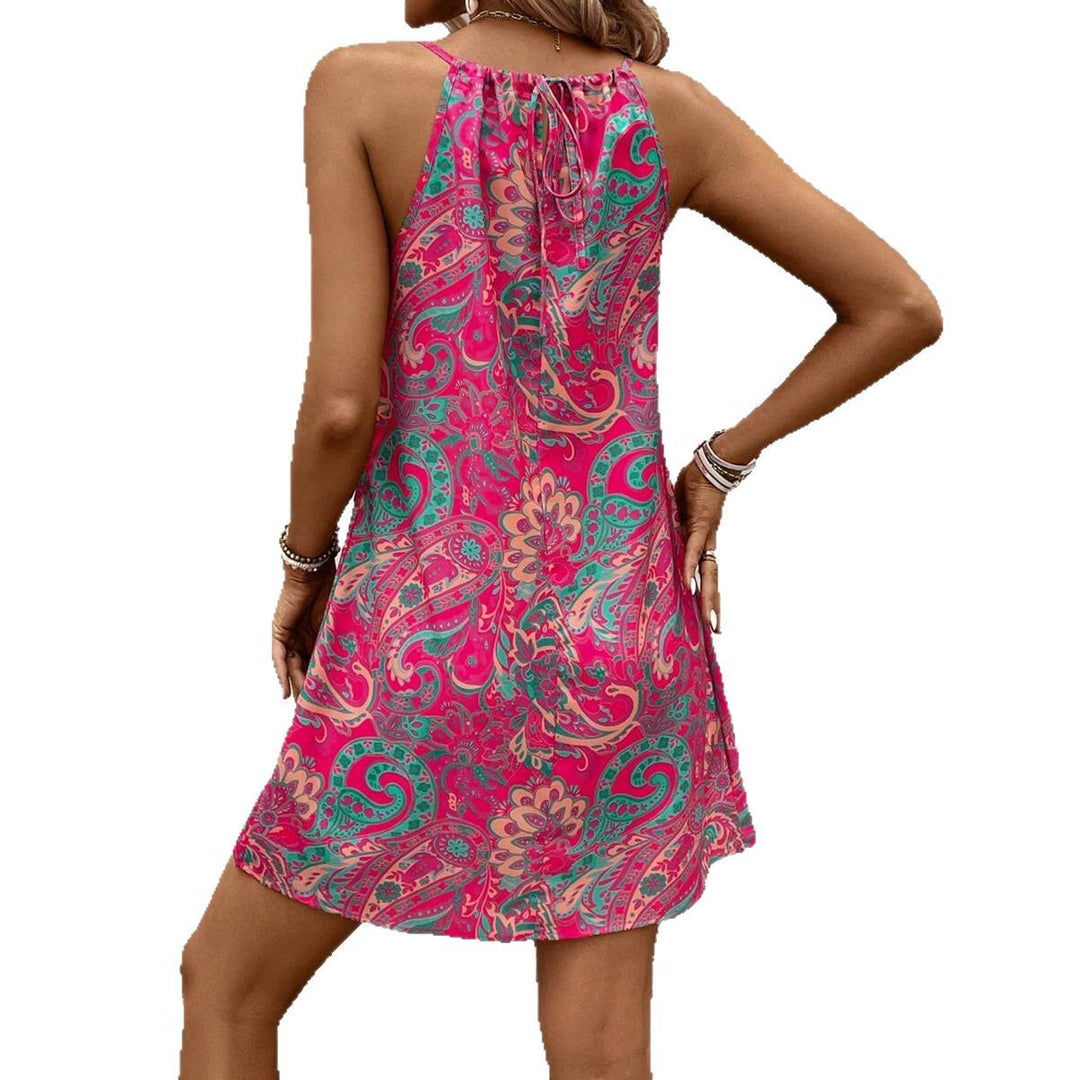 Damen lässiges Sommerkleid mit verspieltem Paisleymuster und feinen Spaghettiträgern Drune
