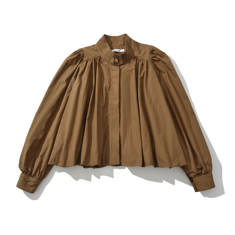 Damen modische Blusenjacke mit einzigartiger Drapierung und Knopfdetails Drune
